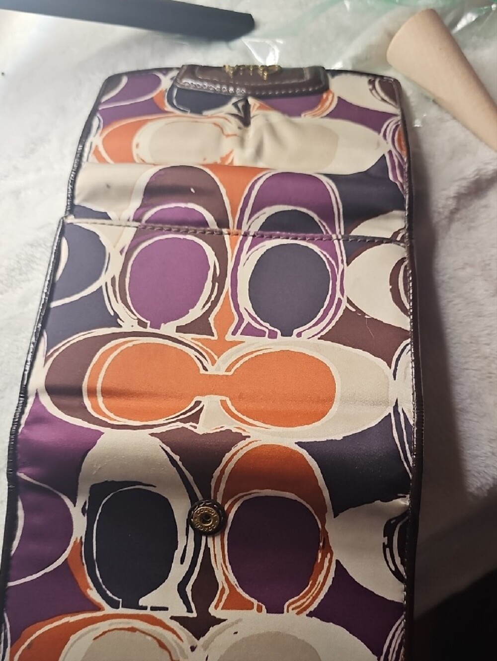 Coach Floral Foldover Wallet - Purple, Orange & Cream - Picture 6 of 8